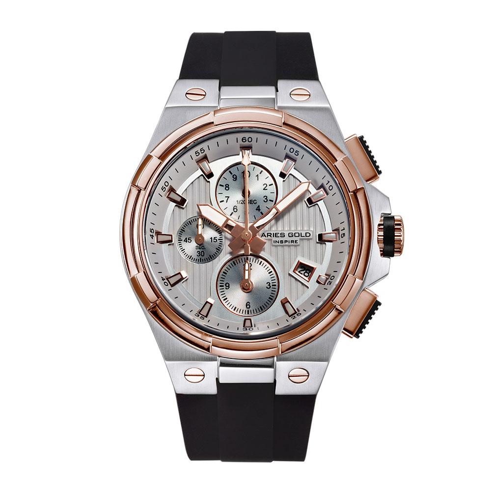 ARIES GOLD KING TWO-TONE STAINLESS STEEL G 7311 2TR-SRG HI-TECH BLACK SYNTHETIC STRAP MEN'S WATCH